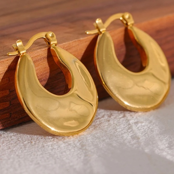 18k Gold Plated Titaium Handcrafted Minimalist Earrings 2.5” - Picture 10 of 11